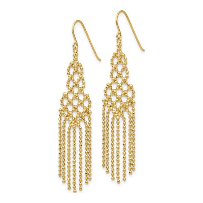14K Yellow Gold Beaded Fringe Dangle Earrings – view 3
