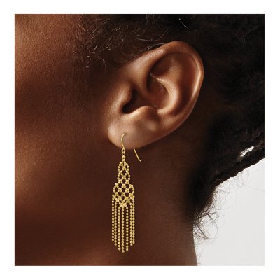 14K Yellow Gold Beaded Fringe Dangle Earrings – view 4