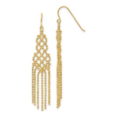 14K Yellow Gold Beaded Fringe Dangle Earrings