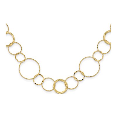 14K Yellow Gold Textured Circles Necklace