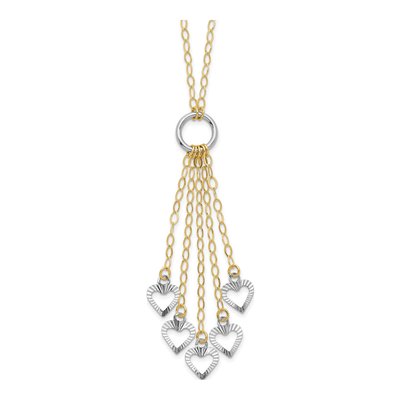 14K Two-Tone Gold Heart Drop Pendant Necklace