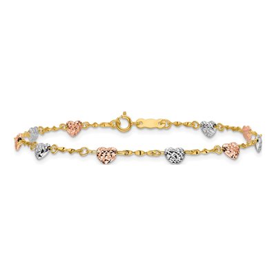 14K Tri-Color Gold Puffed Heart Bracelet – view 4