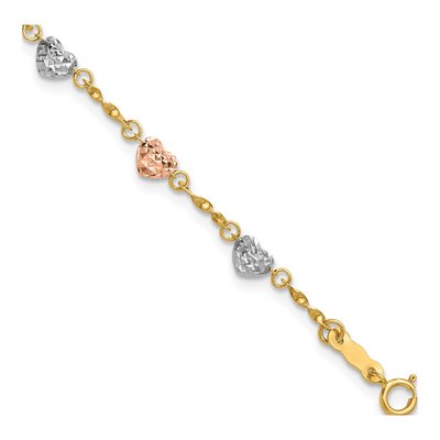 14K Tri-Color Gold Puffed Heart Bracelet