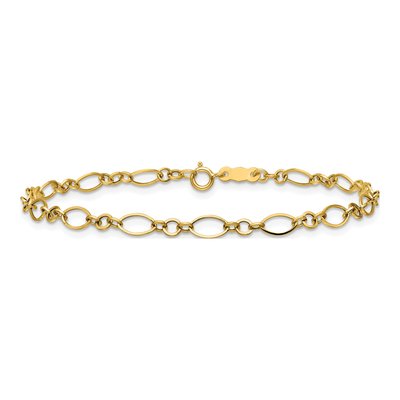 14K Yellow Gold 3mm Fancy Oval Round Link Chain Bracelet – view 4