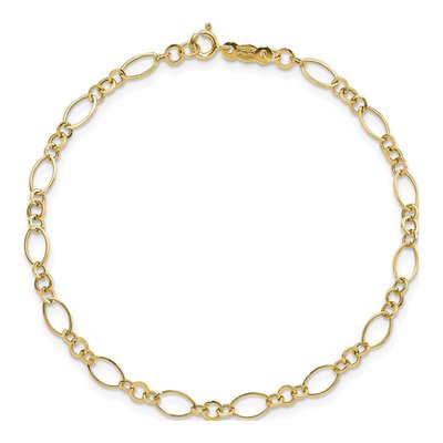 14K Yellow Gold 3mm Fancy Oval Round Link Chain Bracelet – view 6