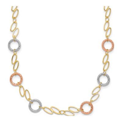 14K Tri-Color Gold Circles Ovals Necklace