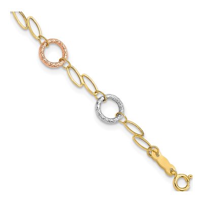 14K Tri-Color Gold Circles Ovals Bracelet