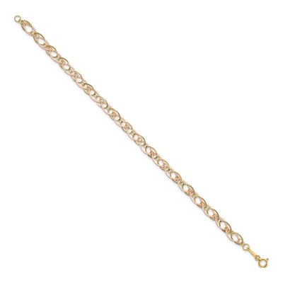 14K Two-Tone Gold 7mm Hollow Diamond-Cut Oval Link Chain Bracelet – view 2