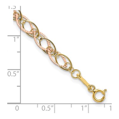 14K Two-Tone Gold 7mm Hollow Diamond-Cut Oval Link Chain Bracelet – view 3