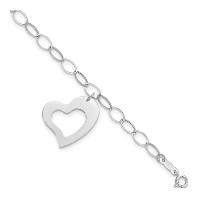 14K White Gold Cut-Out Heart Dangle Bracelet