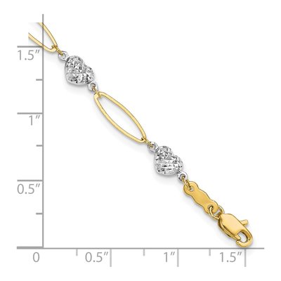 14K Two-Tone Gold Puffed Heart Link Bracelet – view 4