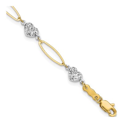 14K Two-Tone Gold Puffed Heart Link Bracelet