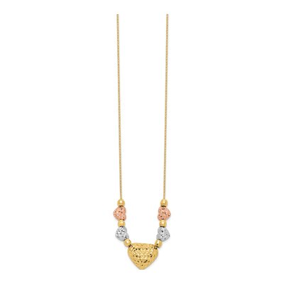 14K Tri-Color Gold Puff Flat Hearts Necklace – view 3