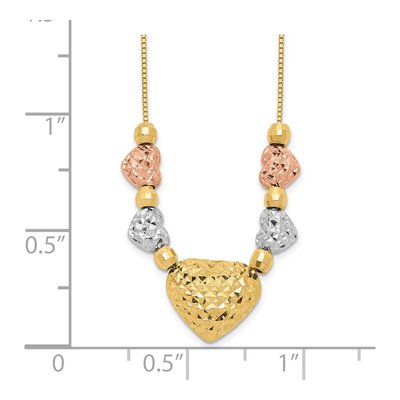 14K Tri-Color Gold Puff Flat Hearts Necklace – view 4