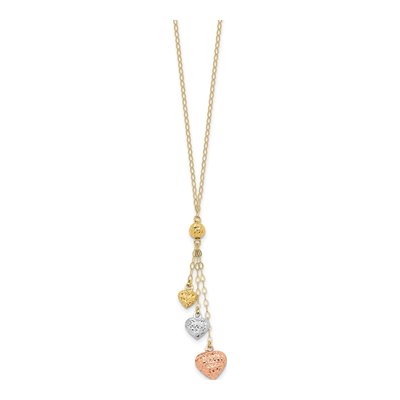 14K Tri-Color Gold Puffed Hearts Lariat Necklace – view 3