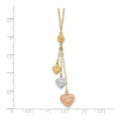 14K Tri-Color Gold Puffed Hearts Lariat Necklace – view 4