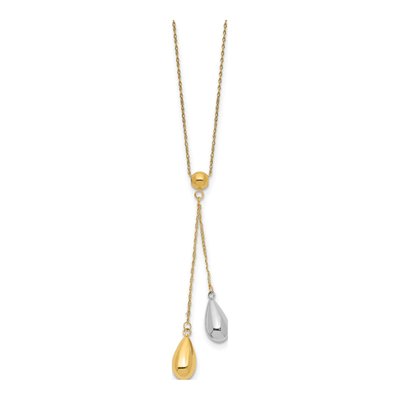14K Two-Tone Gold Puffed Teardrop Lariat Necklace – view 3
