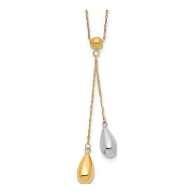 14K Two-Tone Gold Puffed Teardrop Lariat Necklace