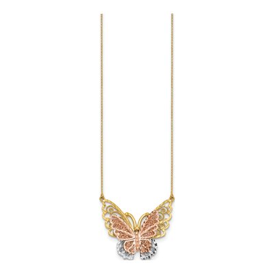 14K Two-Tone Gold Filigree Butterfly Necklace – view 3