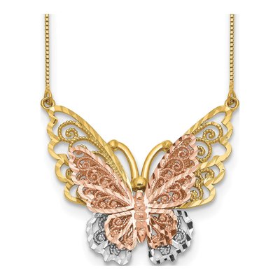 14K Two-Tone Gold Filigree Butterfly Necklace