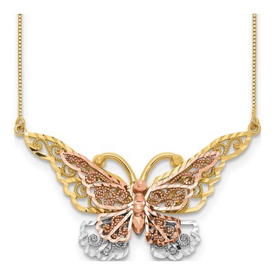 14K Two-Tone Gold Filigree Butterfly Necklace