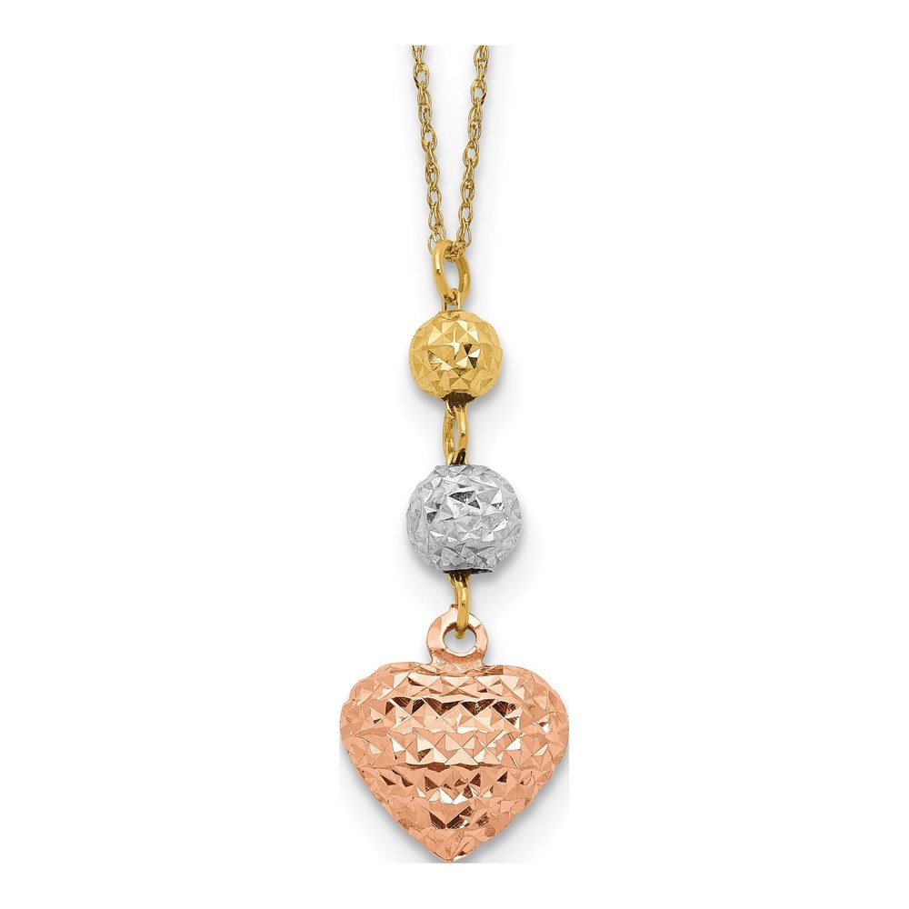 14K Tri-Color Gold Puffed Heart Necklace