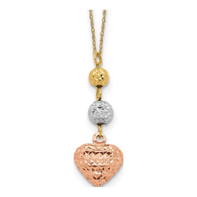 14K Tri-Color Gold Puffed Heart Necklace