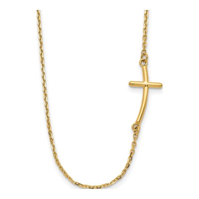 14K Yellow Gold Sideways Cross Pendant Necklace