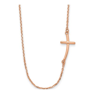 14K Rose Gold Sideways Cross Pendant Necklace