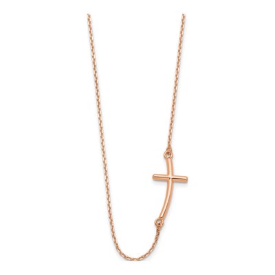 14K Rose Gold Sideways Curved Cross Pendant Necklace – view 3