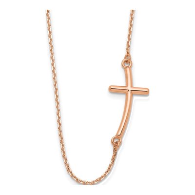 14K Rose Gold Sideways Curved Cross Pendant Necklace