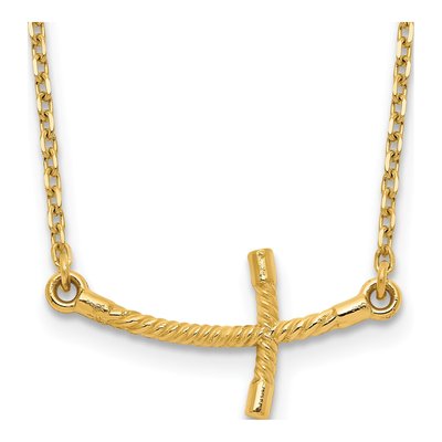 14K Yellow Gold Sideways Cross Pendant Necklace