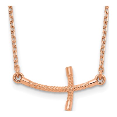 14K Rose Gold Sideways Twist Cross Pendant Necklace