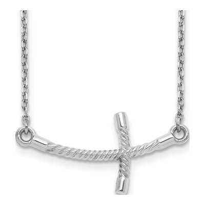 14K White Gold Sideways Cross Pendant Necklace