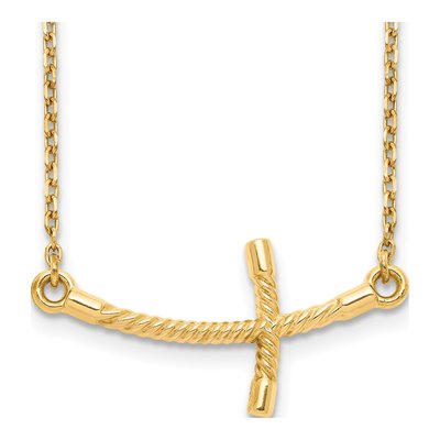 14K Yellow Gold Sideways Twist Cross Pendant Necklace