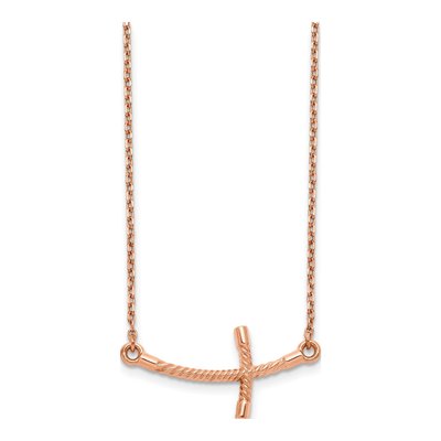 14K Rose Gold Sideways Curved Cross Pendant Necklace – view 3