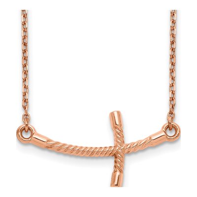 14K Rose Gold Sideways Curved Cross Pendant Necklace