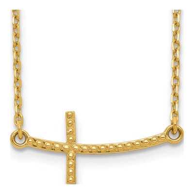 14K Yellow Gold Sideways Cross Pendant Necklace