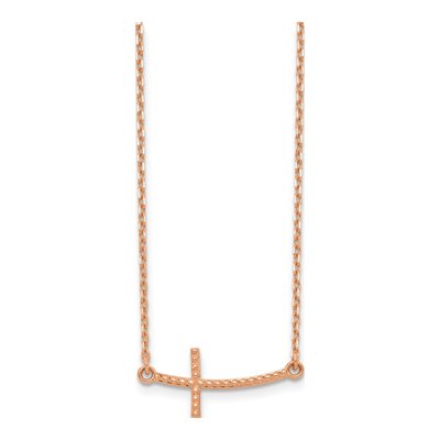 14K Rose Gold Sideways Curved Cross Pendant Necklace – view 3