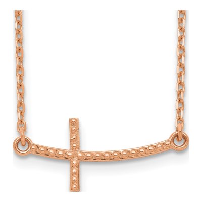 14K Rose Gold Sideways Curved Cross Pendant Necklace