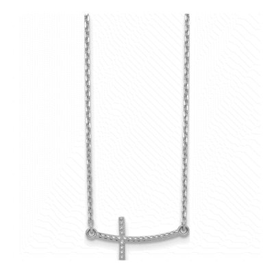 14K White Gold Textured Sideways Cross Pendant Necklace – view 3