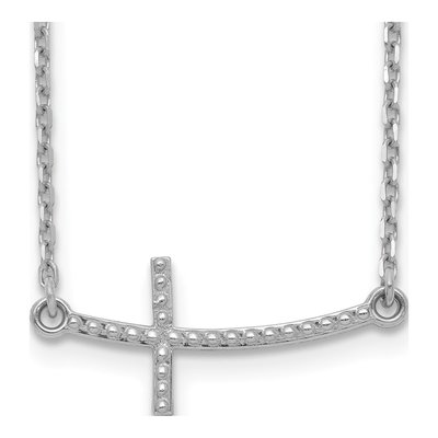 14K White Gold Textured Sideways Cross Pendant Necklace