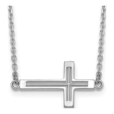 14K White Gold Sideways Cross Pendant Necklace