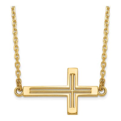 14K Yellow Gold Sideways Cross Pendant Necklace