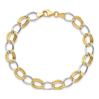 14K Two-Tone Gold 8mm Hollow Curb Open Link Chain Bracelet – view 5