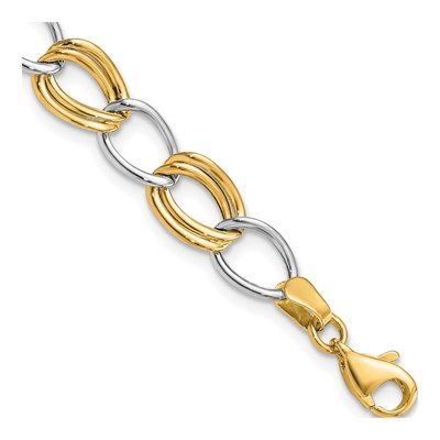 14K Two-Tone Gold 8mm Hollow Curb Open Link Chain Bracelet