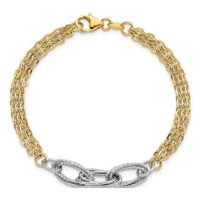 14K Two-Tone Gold Diamond-Cut Fancy Link Bracelet – view 5