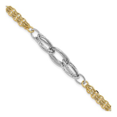 14K Two-Tone Gold Diamond-Cut Fancy Link Bracelet
