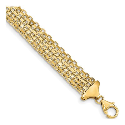14K Yellow Gold 10mm Hollow Fancy Bismark Link Chain Bracelet