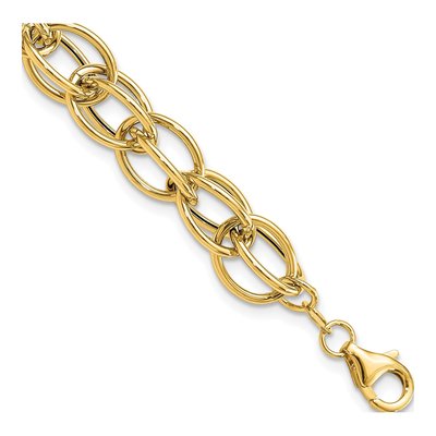 14K Yellow Gold 10mm Handmade Hollow Fancy Link Chain Bracelet